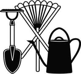 Minimalist Silhouette of Garden Accessories in Black