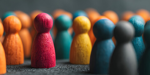 Diversity, inclusion, bullying and harassment. A person of a different colour who is isolated from the rest of the group, feeling different. DEI. Or a leader in front of their team.