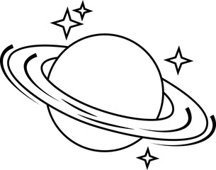 Planet Saturn silhouette outline icon. Planet Saturn with planetary ring vector icons isolated on transparent background. Cosmos and astronomy planet vector illustration.