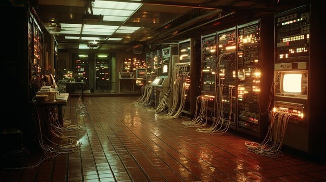 Vintage Computer-Raum mit analogen Servern