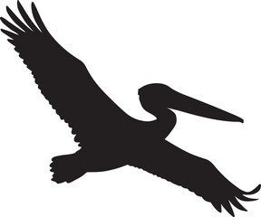 Pelican Silhouette in Flight with Extended Wings Vector Illustration.