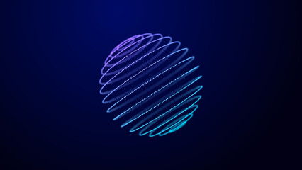 Glowing colored spheres of round shape with wavy dynamic lines. Technological concept. 3d rendering.