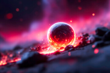 Naklejka premium A dramatic and powerful image of a planet breaking apart in a fiery explosion with debris floating in the vast emptiness of space symbolizing destruction and rebirth