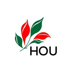 Modern Nature Inspired Logo with Red and Green Leaves, HOU Later Logo, 
