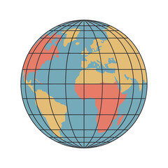 A colorful and simple illustration of the globe showing the continents of Earth, a symbol of travel and geography, vector illustration