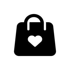 Black shopping bag with rounded corners and handles featuring a white heart shape in the center front side