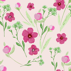 seamless pattern with pink flowers