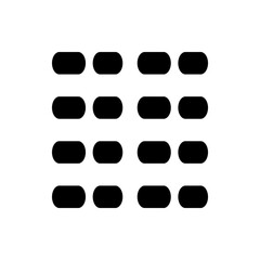 A grid of sixteen black rounded rectangles arranged in four rows and four columns on a white background