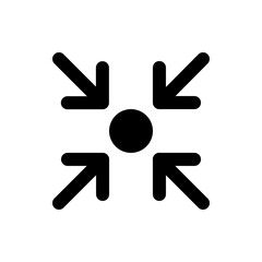 Four arrows pointing inward towards a central black circle in a minimalist design illustration icon style