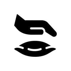 Illustration of a black hand hovering protectively over a black seed or eye shape on a white background