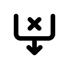 Fototapeta premium Black download icon with an x mark inside a box and an arrow pointing down on a white background image