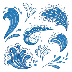 Abstract seamless floral vector pattern with blue waves and flowers