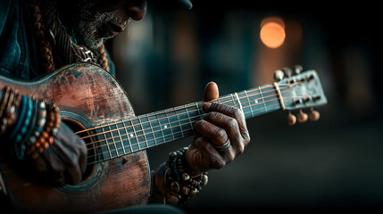 Close-Up of Hands Playing Acoustic Guitar