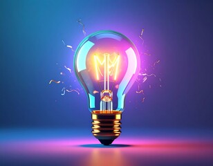 Illuminated lightbulb, vibrant colors