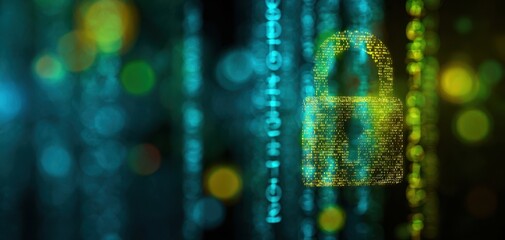 The Digital Lock Shining With Binary Codes In A Cybersecurity Background
