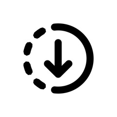 Black arrow pointing down inside a partially dotted circle on a white background in a simple icon style