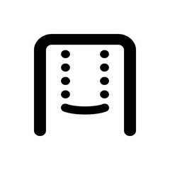 Illustration of a black swing set with rounded edges and circular details on a white background space