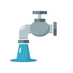 Water faucet with tap water flowing icon flat vector design