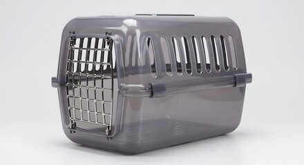 Smoked Gray Plastic Pet Carrier for Cats and Dogs with Metal Gate
