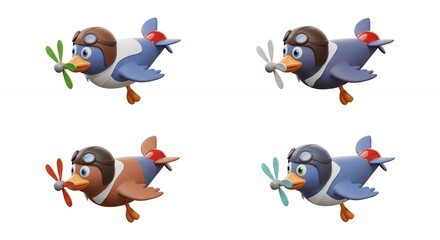 Fototapeta premium Cartoon airplanes in pilot hats flying playful design