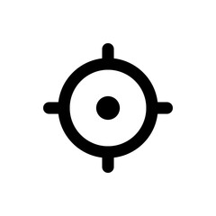 A black target with a thick ring and four rounded points surrounding a smaller circle in the center