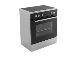 Modern Electric Cooker: Studio Shot of Built-in Oven and Hob isolated on transparent background