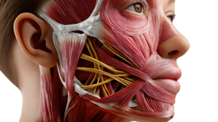 Anatomy of Face: An incredibly detailed medical illustration showcases the complex anatomy of the human face, revealing muscles, nerves, and other structures.