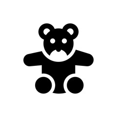Illustration of a black teddy bear with round ears and a white muzzle sitting upright and facing forward