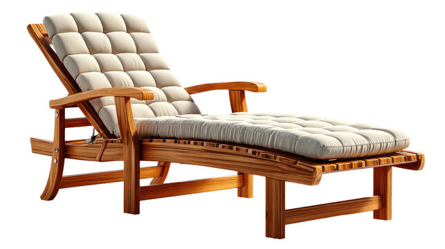 Relaxation's Embrace: A meticulously crafted wooden chaise lounge, a paragon of leisure and serenity. it has a soft, inviting cushion, promising comfort and tranquility.