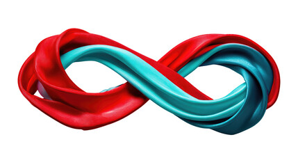 Naklejka premium Symbol of Infinity: A vibrant and dynamic rendering of the infinity symbol, crafted with swirling ribbons of red and cyan, symbolizing timeless continuity and limitless potential.