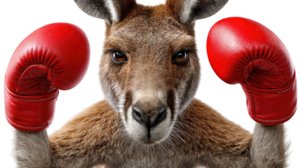 Kangaroo boxer ready to fight: A powerful kangaroo, donning red boxing gloves, stands ready, embodying strength, athleticism, and the spirit of competition.