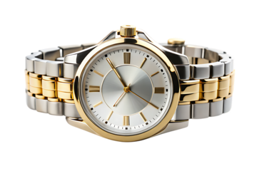 Elegant Two-Tone Watch with Golden Details and Sleek Design Isolated on White Background as Transparent. PNG. AI GENERATED