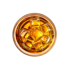 glass with amber colored whiskey and ice cubes png 