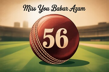 Cricket ball with the number 56 and the text Miss You Babar Azam, perfect for sports and fan-related projects.