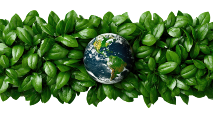 Eco-Consciousness: An image symbolizing our planet embraced by lush green leaves, representing the environment's vitality and sustainability.
