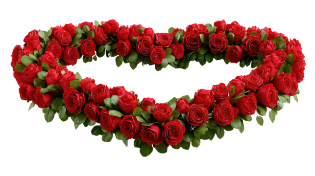 Red Rose Heart: A romantic heart-shaped arrangement crafted from vibrant red roses, a symbol of love and passion, displayed on a neutral backdrop.