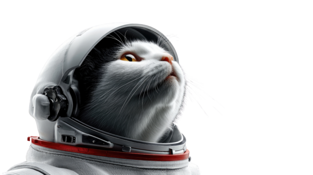 Cosmic Cat Explorer: A feline astronaut gazes with wonder, clad in a meticulously detailed spacesuit, embarking on an interstellar journey of exploration.