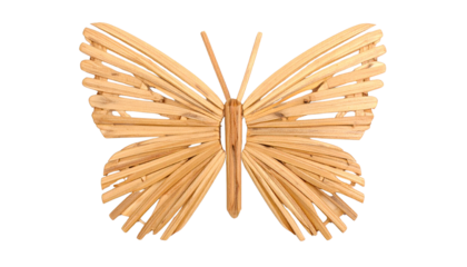 butterfly made of wooden sticks isolated on transparent background.