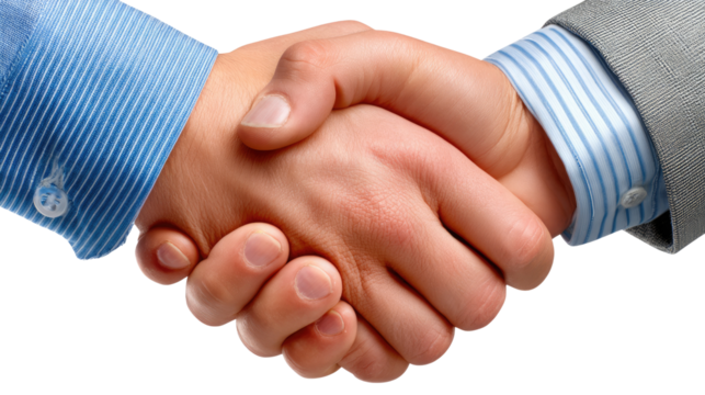 Handshake Deal: A close-up shot captures a firm handshake between two business professionals, symbolizing agreement, partnership, and successful collaboration in a professional setting.