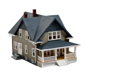 Classic House Model: A detailed miniature model of a classic two-story house stands proudly, perfect for real estate concepts, property depictions, and architectural presentations.