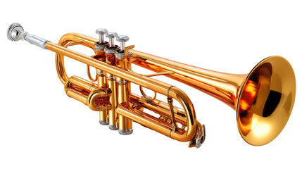 Obraz premium Golden Trumpet's Serenade: This striking close-up of a golden trumpet invites the viewer to experience the craftsmanship and music. The polished brass gleams and reflects.