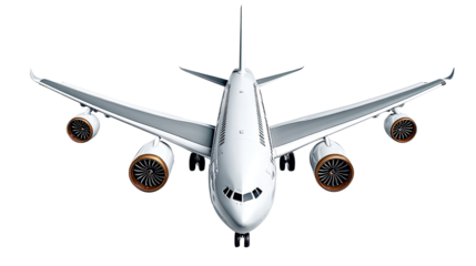 Modern Aviation: Capturing the elegance and power of flight, a pristine passenger aircraft is depicted from a front-facing perspective, poised for its next journey, highlighting innovation and design.