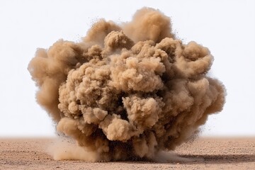 Powerful explosion of dust and particles rising dramatically against a clear blue sky showcasing kinetic energy and the raw essence of impact in an arid landscape filled with potential
