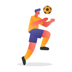 Obraz premium Flat vector illustration of a football player juggling the ball in the air. Clean and modern design, ideal for sports articles, posters, mobile apps, and infographic elements.