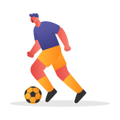 Obraz premium Flat vector illustration of a soccer player dribbling a ball. Simple geometric design with bold colors, great for educational content, youth sports campaigns, and web graphics.