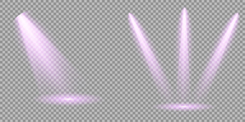 Concert lighting set includes soft beams Empty stage with spotlights. Light sources on dark wall, realistic soft concert light on abstract stage png. Multiple beam angles suit event or product scenes.