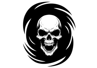 Obraz premium Graphic Skull Design Black and White Swirl Emblem on transparent background