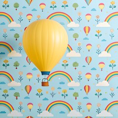 seamless pattern with balloons and clouds