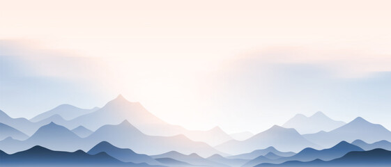 Sunrise in the mountains, ridges in the morning light, minimalistic landscape, vector illustration