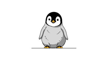 Obraz premium Adorable baby emperor penguin waddling on a thin line with fluffy gray feathers and bright black eyes